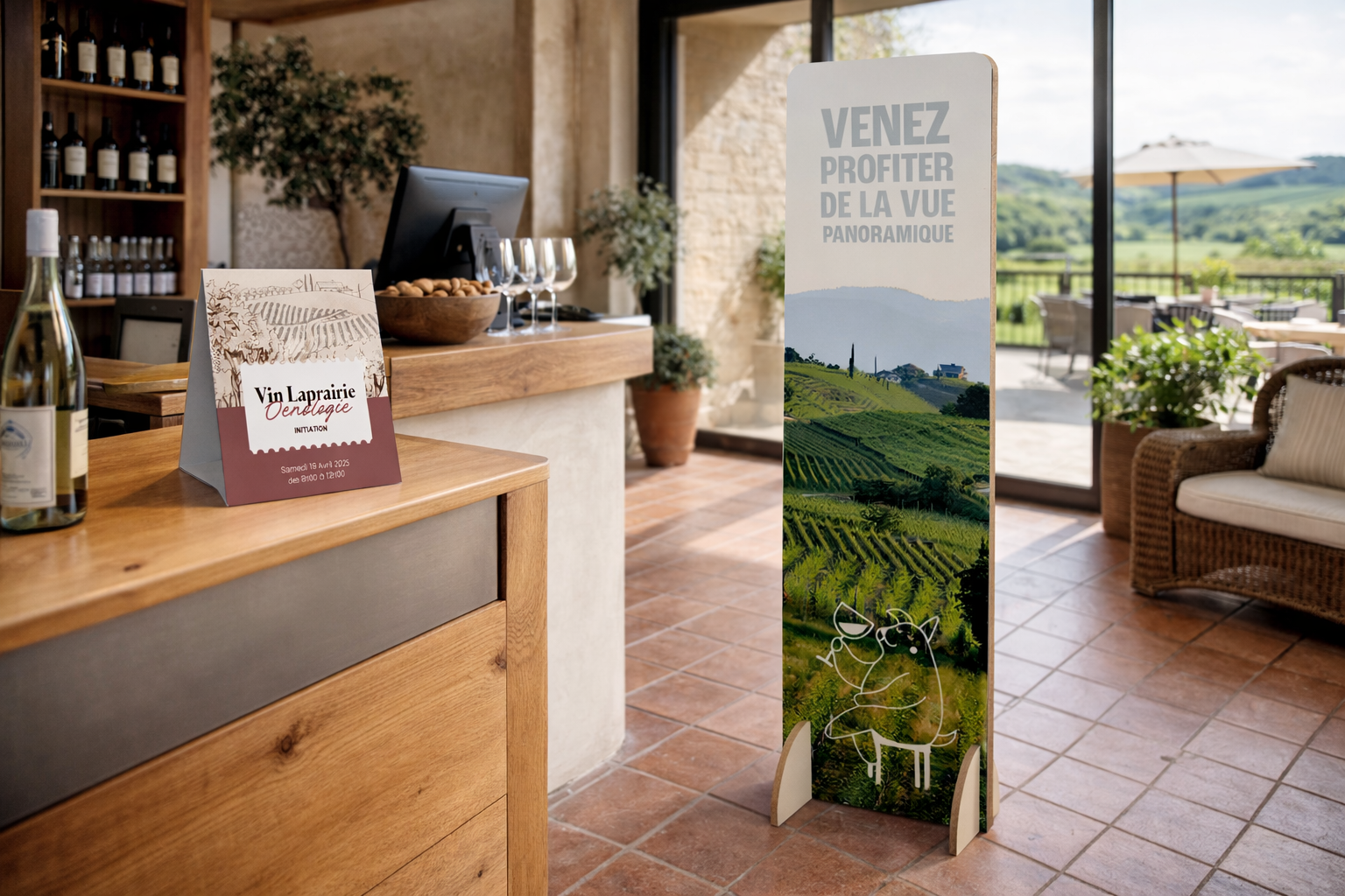 Signalétique carton dans un domaine viticole