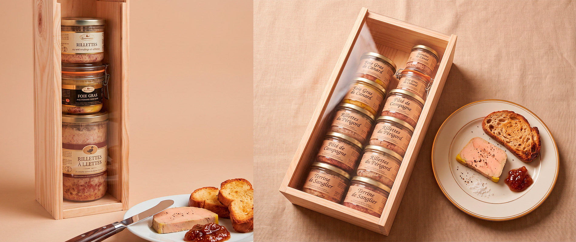 Caisse bois avec glissiere plexi transparente pour coffret agroalimentaire