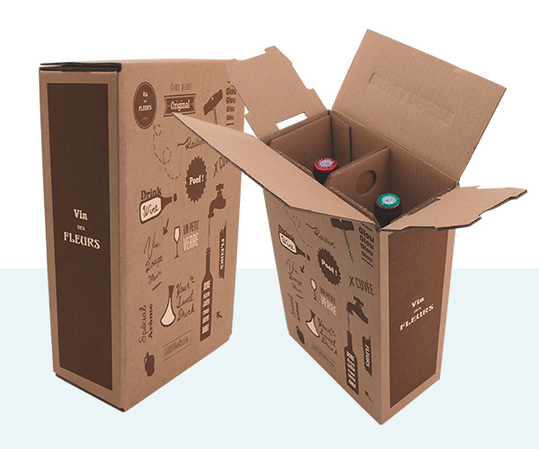 Caisse carton d'expédition Mauco'Lissime® pour 2 bouteilles de vin 75 cl, agréée UPS certifiée ISTAC