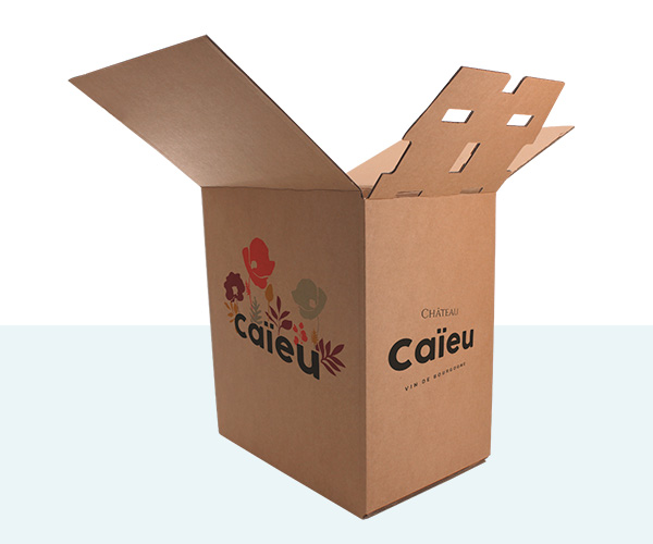 Caisse carton d'expédition Mauco'Lissime® pour 6 bouteilles de vin 75 cl, format caisse complète e-commerce