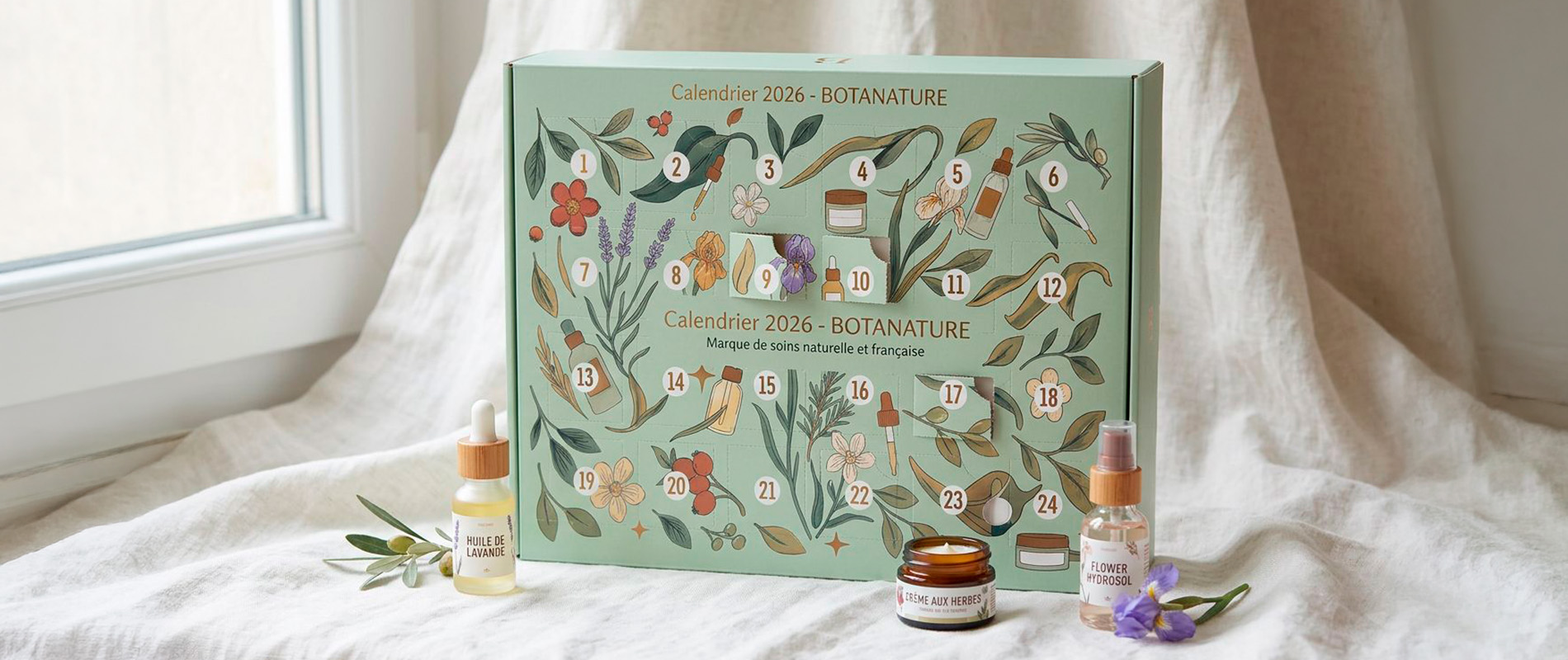 Calendrier de l'Avent cosmetique garni de produits de soins naturels
