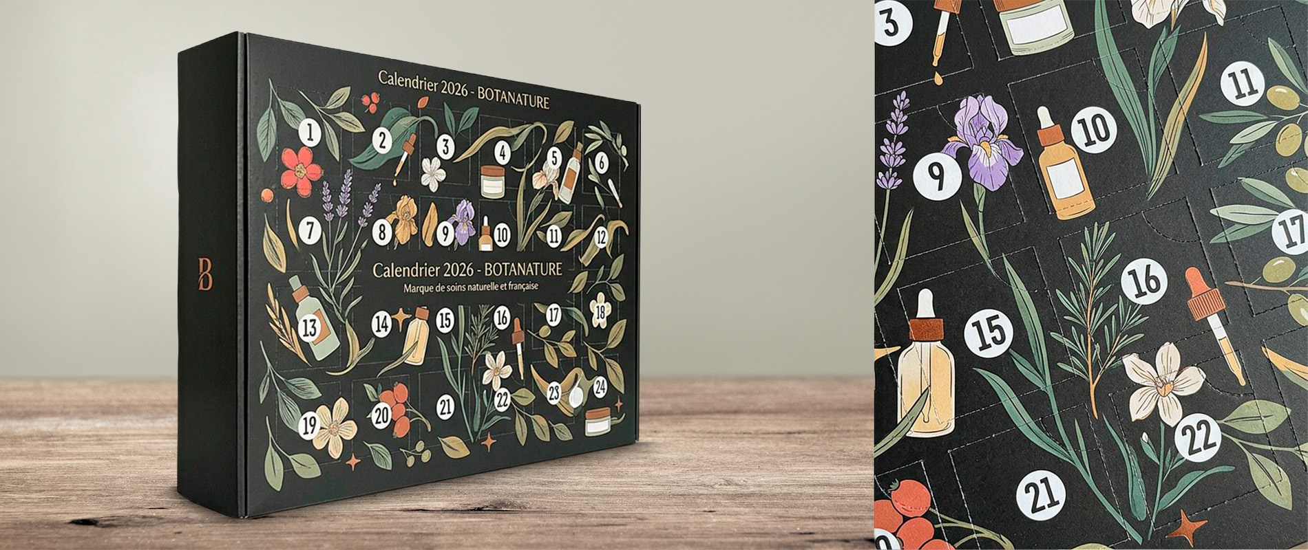 Calendrier de l'Avent cosmetique pour une marque de soins naturels francaise