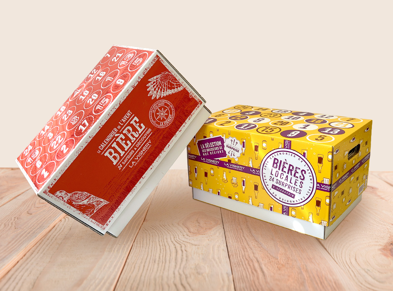 Calendrier de l'avent 24 bières La Vignery fabriqué par Mauco Cartex en carton ondulé