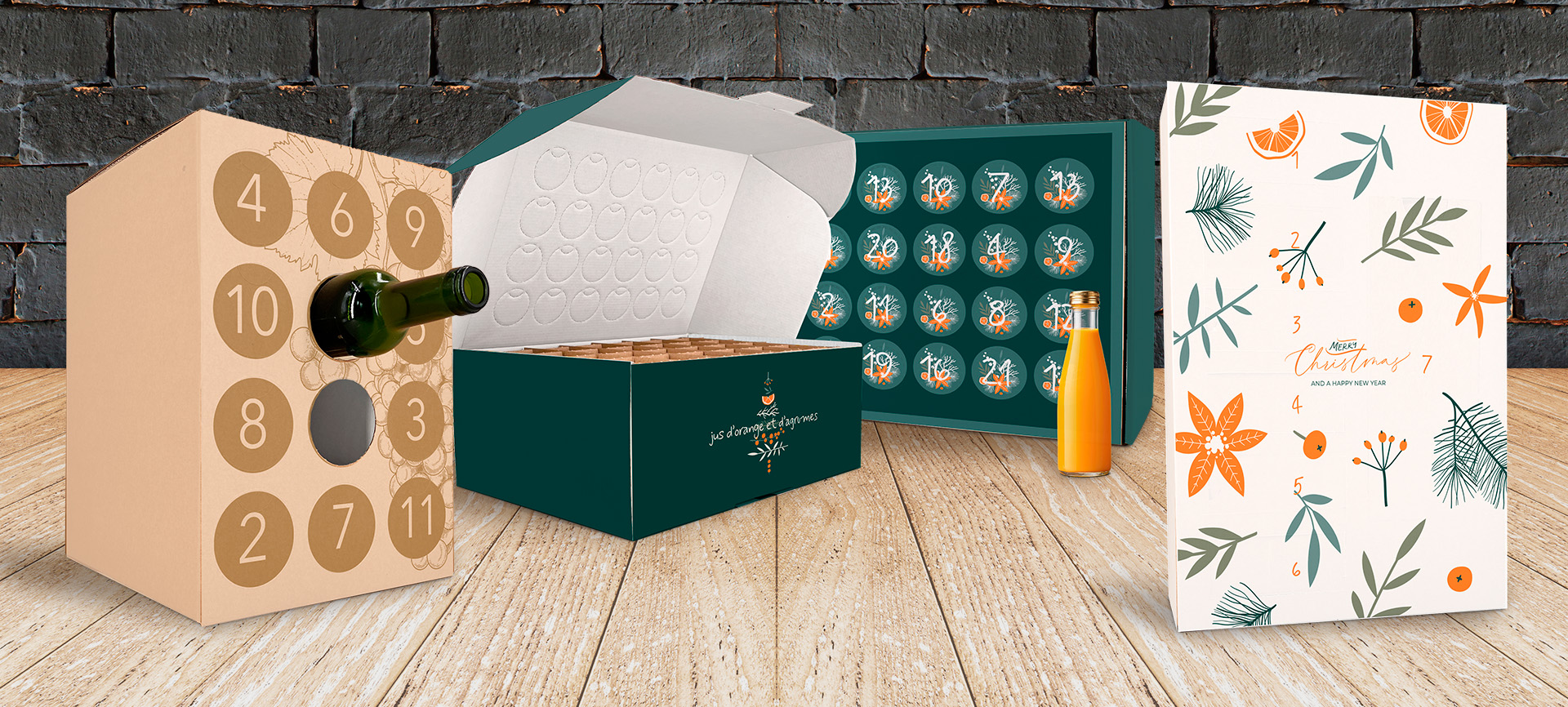 Calendrier de l'avent pour bouteilles de bière, vin et spiritueux sur mesure en carton ondulé