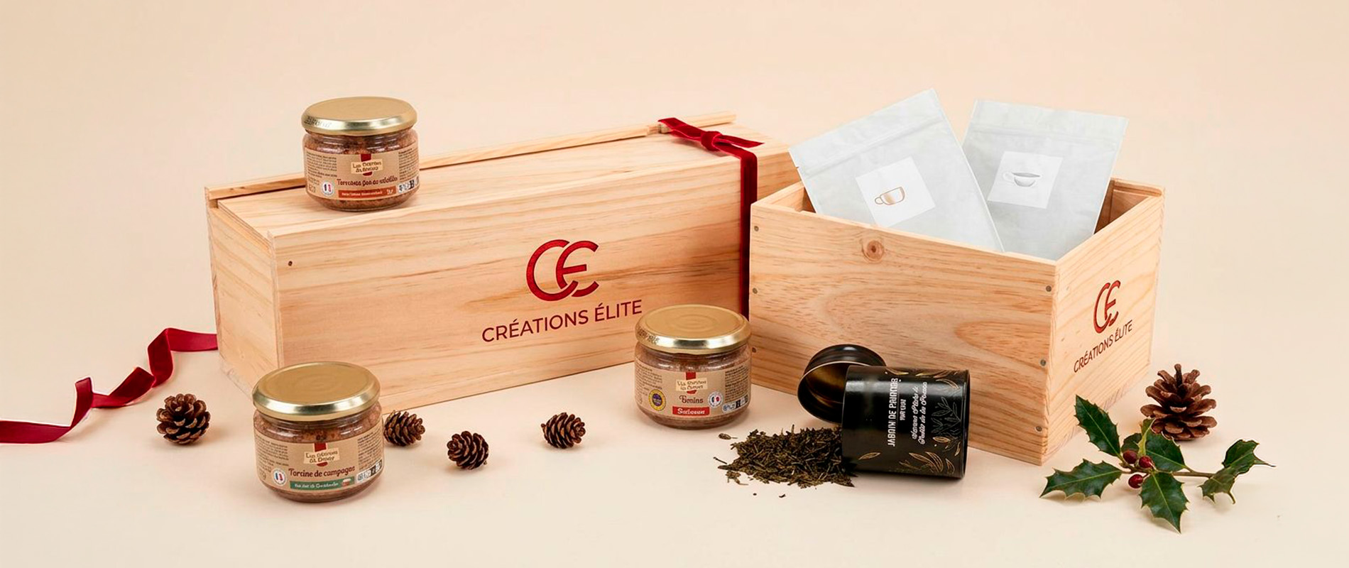 Caisses bois personnalisées avec impression logo pour cadeaux de fêtes