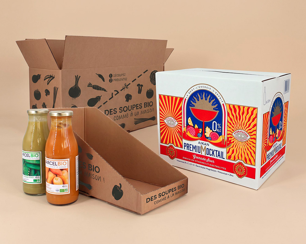 Caisse américaine sur mesure en carton pour bouteilles de boissons sans alcool