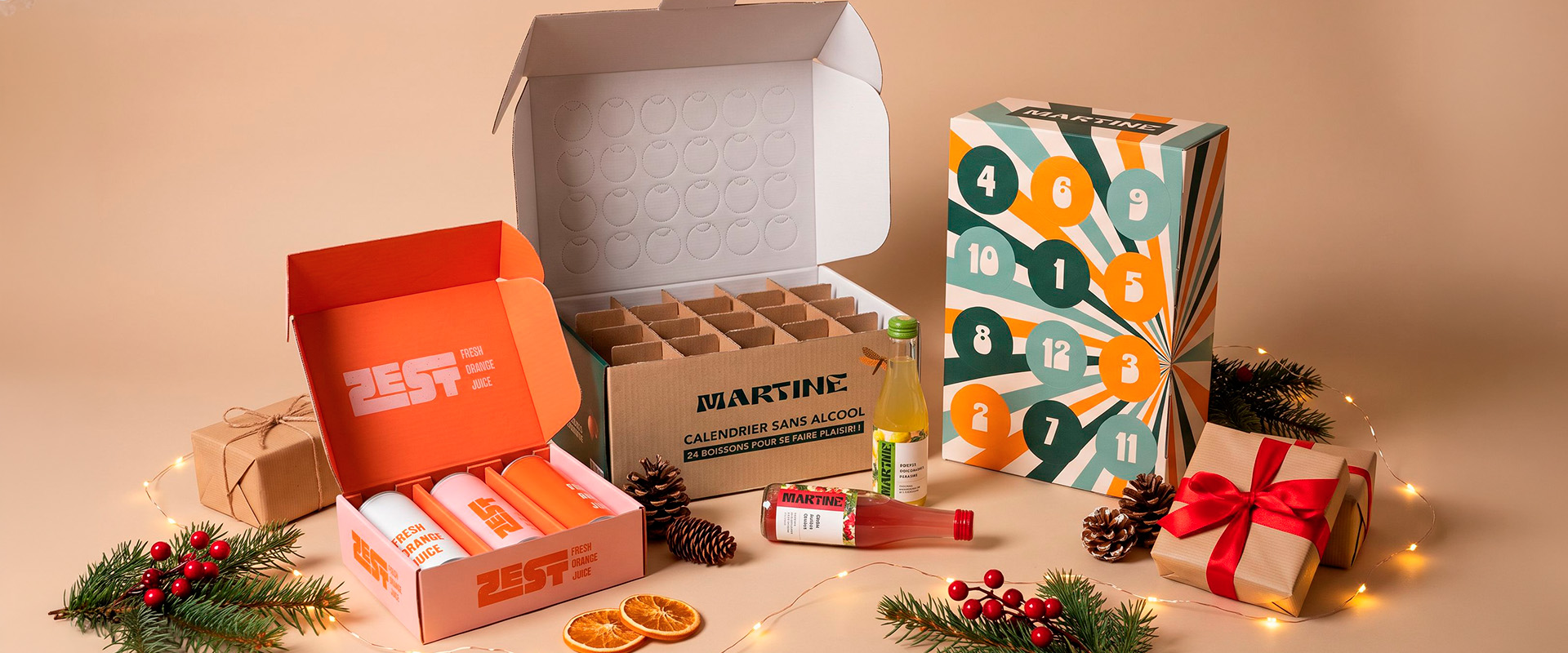 Coffret calendrier de l'avent sur mesure pour bouteilles et canettes de boissons sans alcool