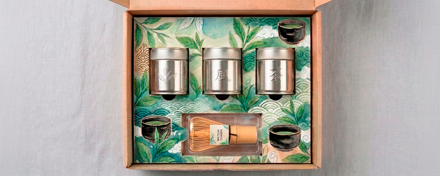Coffret avec calage sur mesure pour boîte de matcha