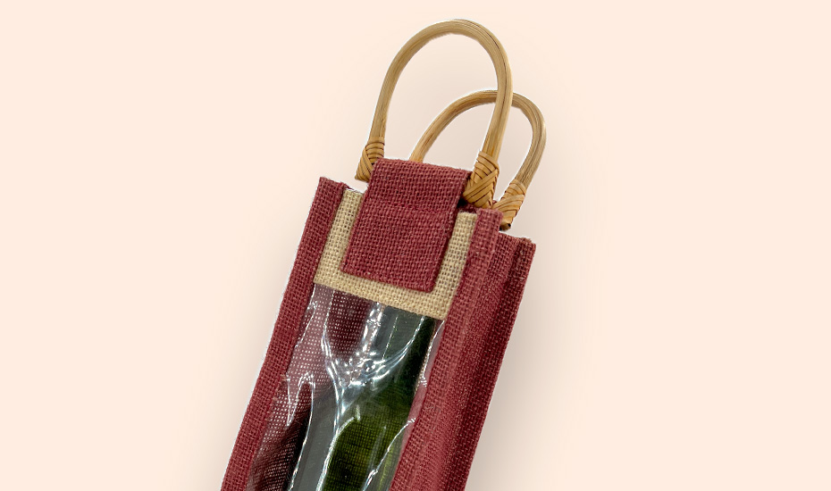 sac en jute rouge bordeaux pour une bouteille de 75cl