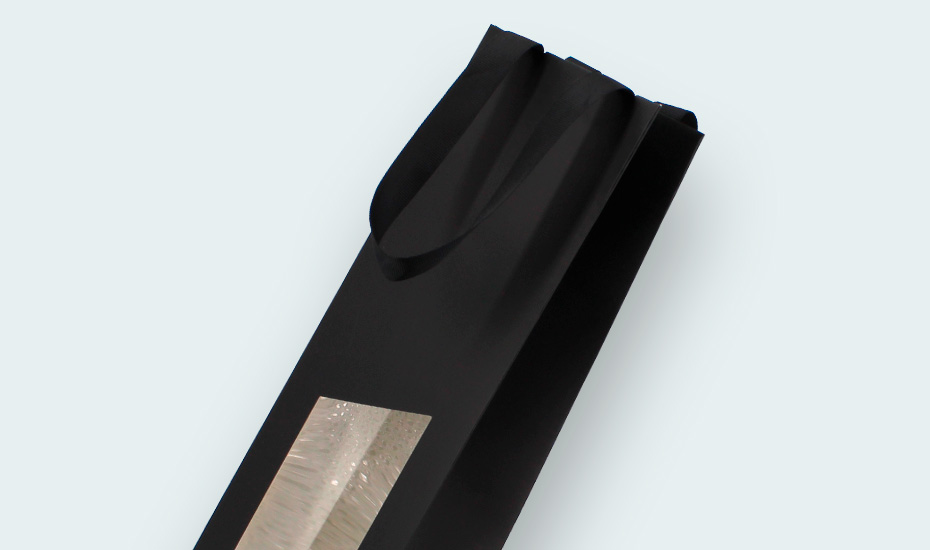sac papier couché noir avec fenêtre pour 1 bouteille 75cl
