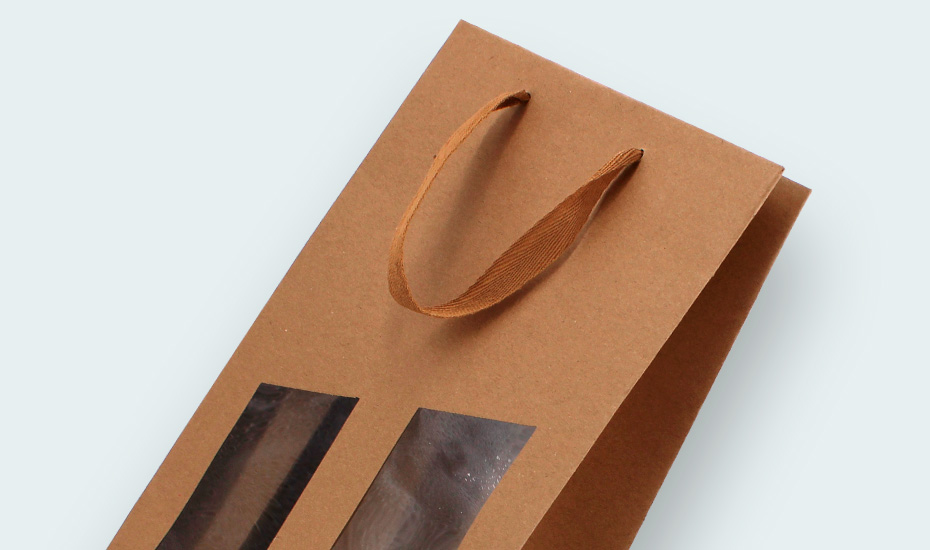 sac papier kraft brun avec fenêtre pour 2 bouteilles 75cl