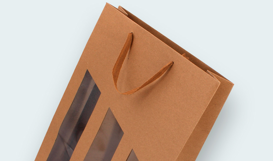 sac papier kraft brun avec fenêtre pour 3 bouteilles 75cl