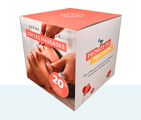 Cube publicitaire carton empilable personnalisé — PLV modulable fête des mères fête des pères