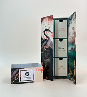 Coffret carton à rabat et a tiroir personnalisable sur-mesure thé
